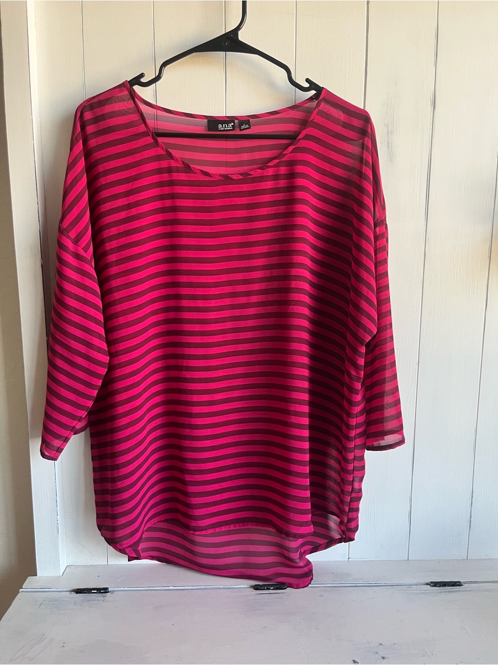 a.n.a Hot Pink and Black Striped Long Sleeve Top